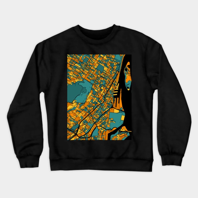 Montreal Map Pattern in Orange & Teal Crewneck Sweatshirt by PatternMaps